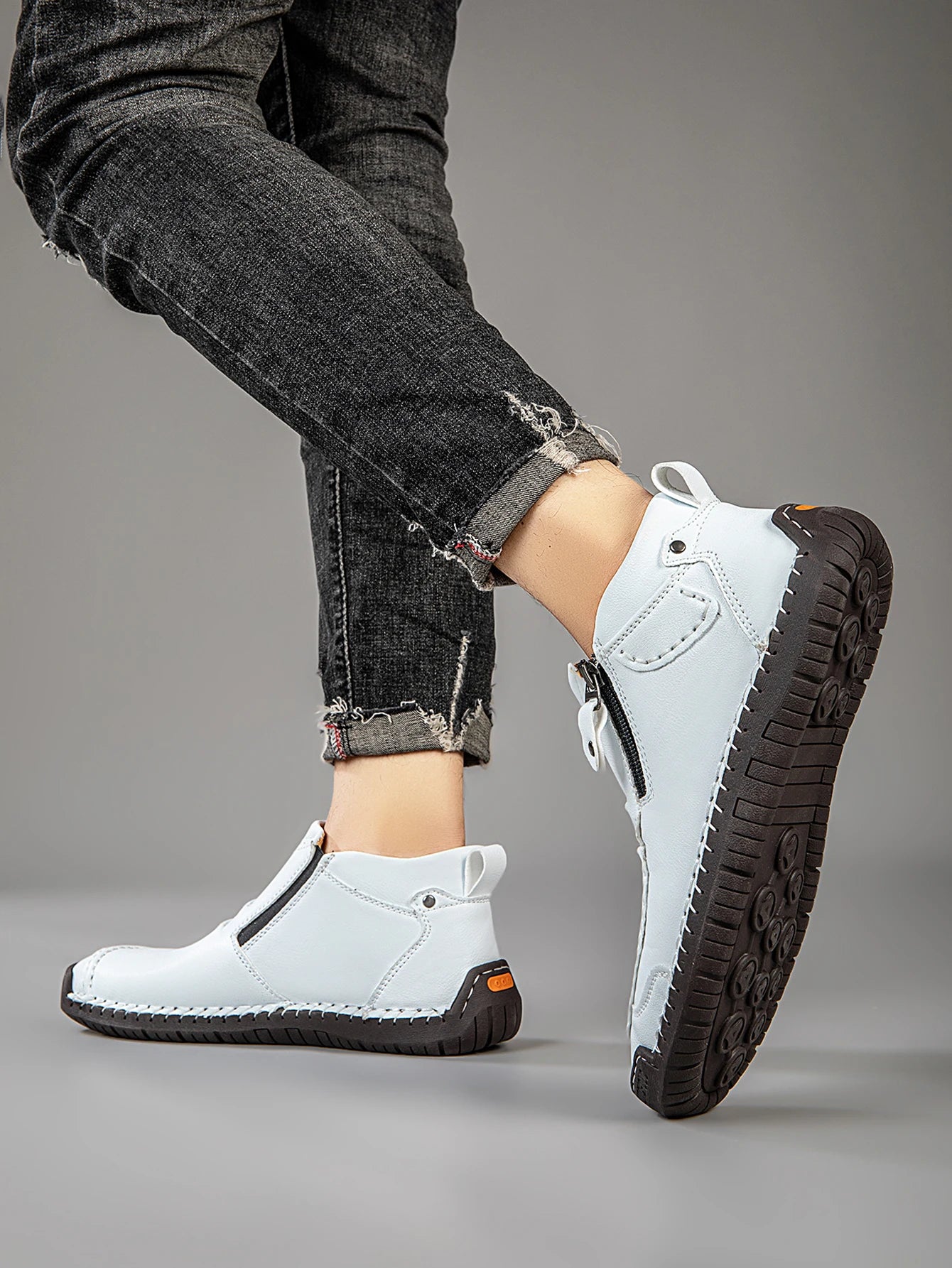 M&T Wear - New Casual Shoes for Men White Luxury Round Toe Men Ankle Boots Light Slip on Walking Shoes Outdoor Comfor Men High Top Sneakers