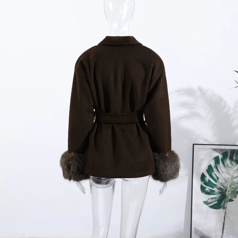 Elegant Solid Long Overcoat Women Turn-down Collar Lace Up Full Sleeve Classic Warm Coat 2025 New Lady Autumn Winter Casual Wear