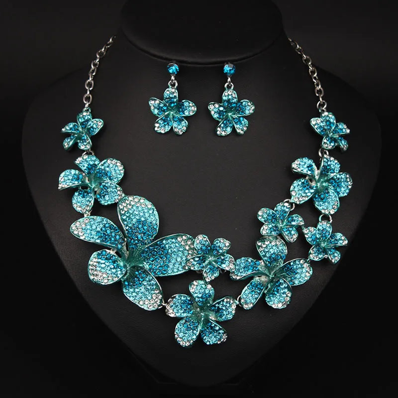 M&T Wear - Luxury Crystal Flower Necklace & Earrings Set for Women