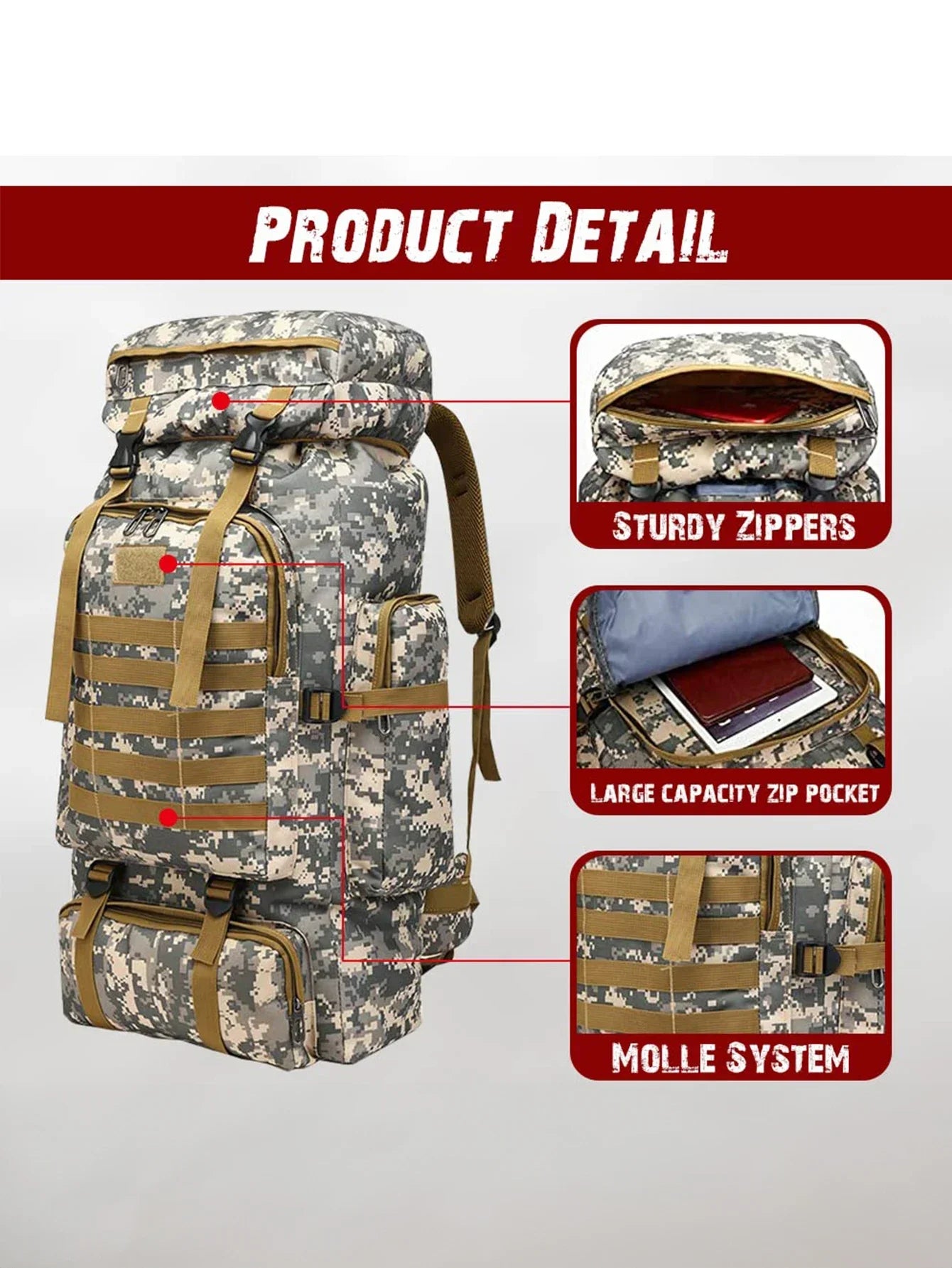 M&T Wear - 80L/100L Expandable Tactical Mountaineering Hiking Backpack