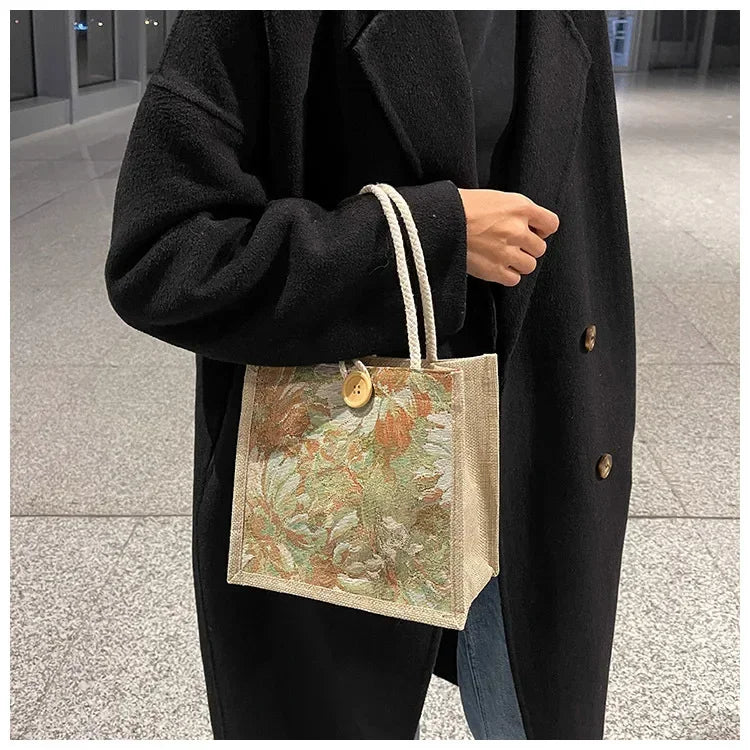 M&T Wear - Women’s Portable Linen & Nylon Top-Handle Handbag