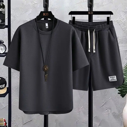 M&T Wear - Men's New Summer Suit 2025 Korean Casual T-shirt + Shorts Suit Men's Tracksuit Solid Color Tracksuit Loose Suit Two-piece Set