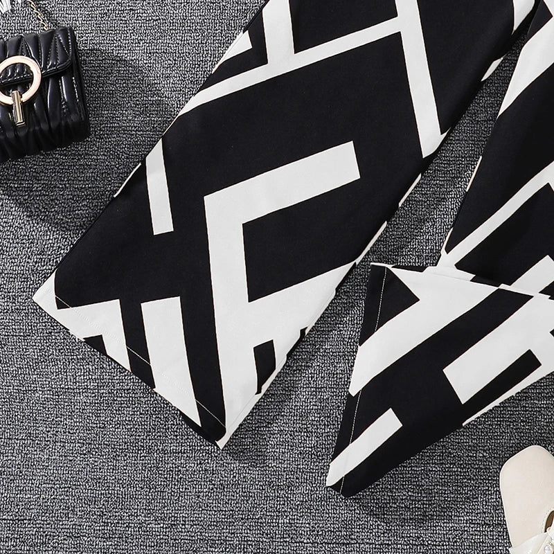 M&T Wear - Kids Clothing Sets For Girls Khaki Off-shoulder Long sleeve Top & Stripe Printing Pants Summer Resort Style Children Suits OOTD