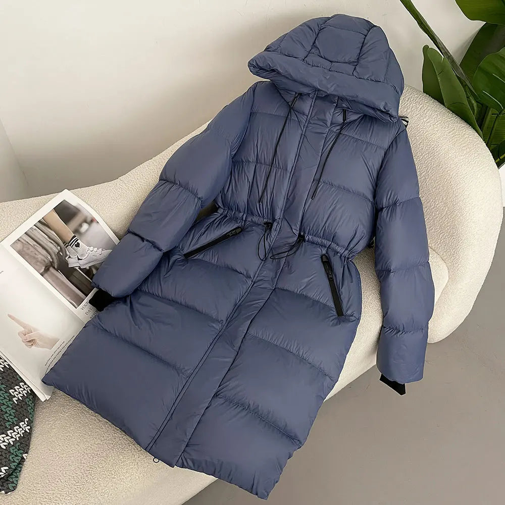 M&T Wear - Luxury Real Fox Fur Hooded White Duck Down Long Coat