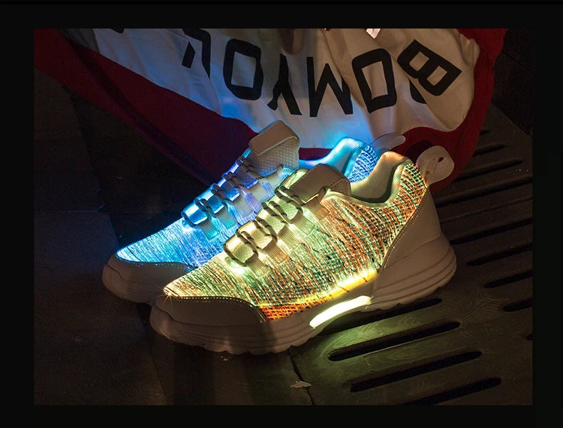 M&T Wear - Women LED Shoes Light Up Sneakers USB Recharging Fiber OPTIC Cloth Elastic Sole Glowing Luminous Flashing  Luxury Party Shoes