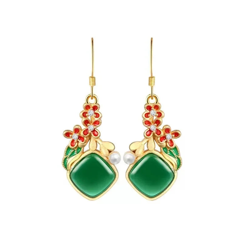 M&T Wear - Vintage Gilded Enamel Water-Drop Jade Earrings