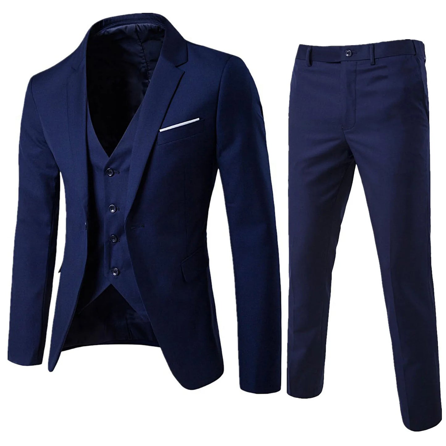 M&T Wear Men’s 3-Piece Slim Fit Formal Suit – Solid Color Business & Wedding Set