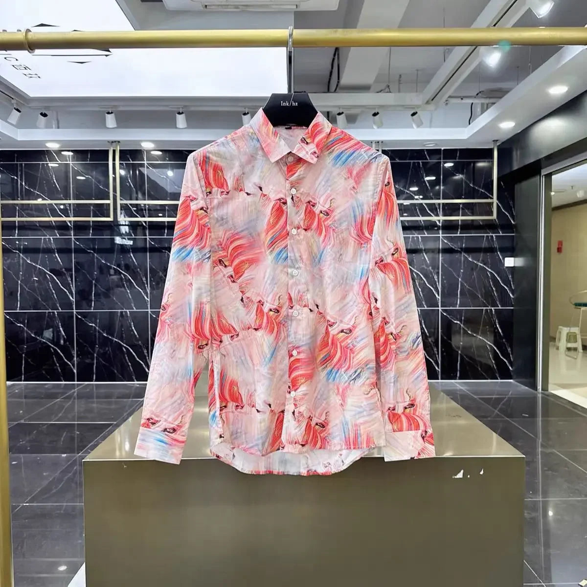 M&T Wear - Spring and Autumn High-end Long-sleeved Men's Fancy Shirt Micro-Stretched Slim Personalized Fashion Printed Shirt