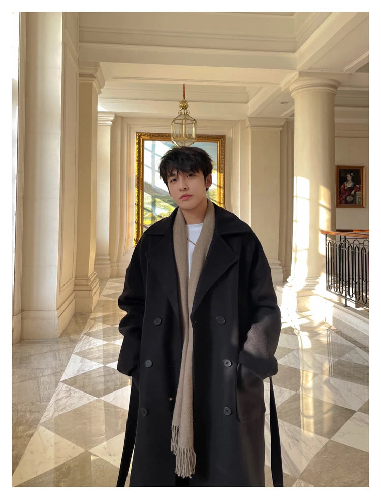 M&T Wear - Thick Korean Vintage Long Woolen Trench Coat for Men