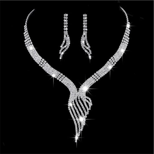 M&T Wear - Shiny Rhinestone Wedding Necklace & Earrings Set for Women