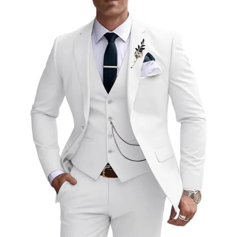 M&T Wear - Men’s 3-Piece Solid Slim Fit Suit – Elegant Banquet & Party Attire