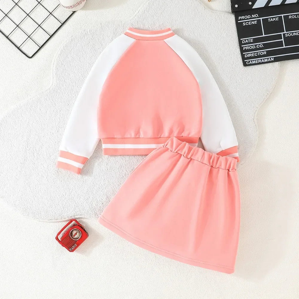 M&T Wear - Kid Girl 4-8 Years old Long Sleeve Coat and Skirt Sports Suit Outfit Toddler Infant Clothing Set Kids Wear Ootd For Baby Girl