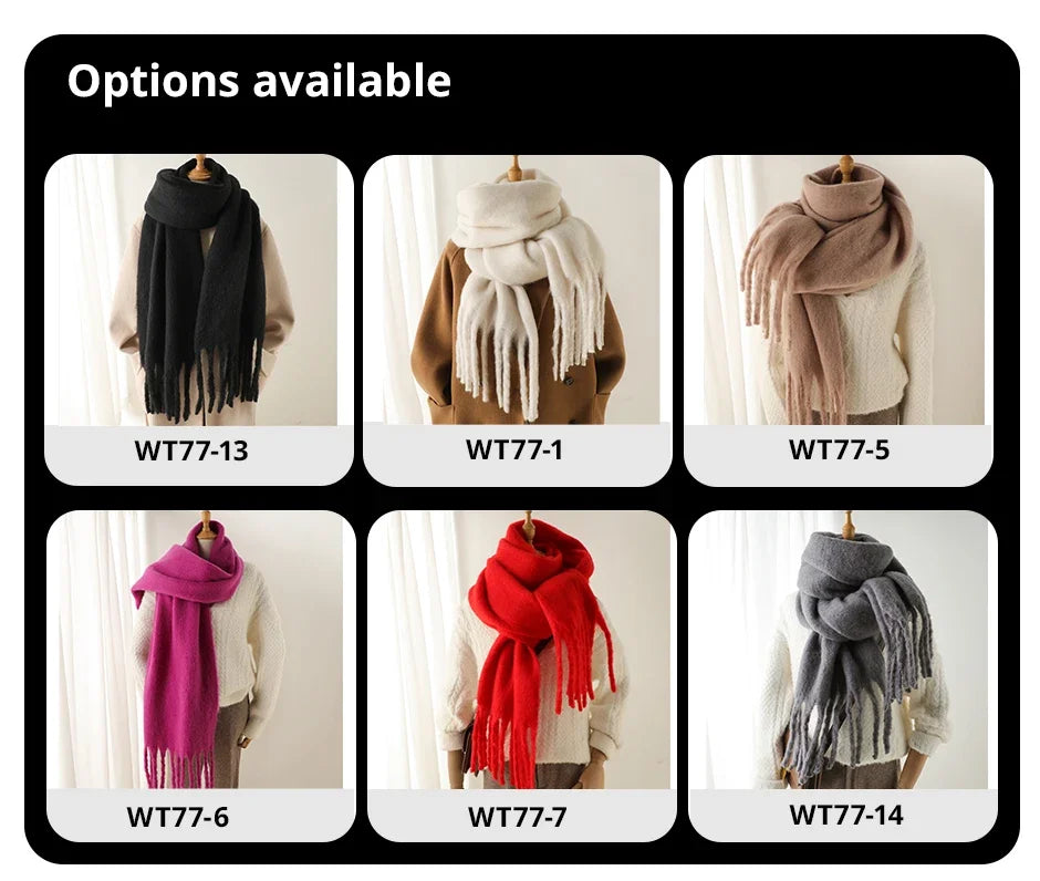 M&T Wear - Winter Scarf for Women Cashmere Warm Solid Pashmina Blanket Wraps Female Thick Soft Bufanda Big Tassel Shawl Long Poncho Echarpe