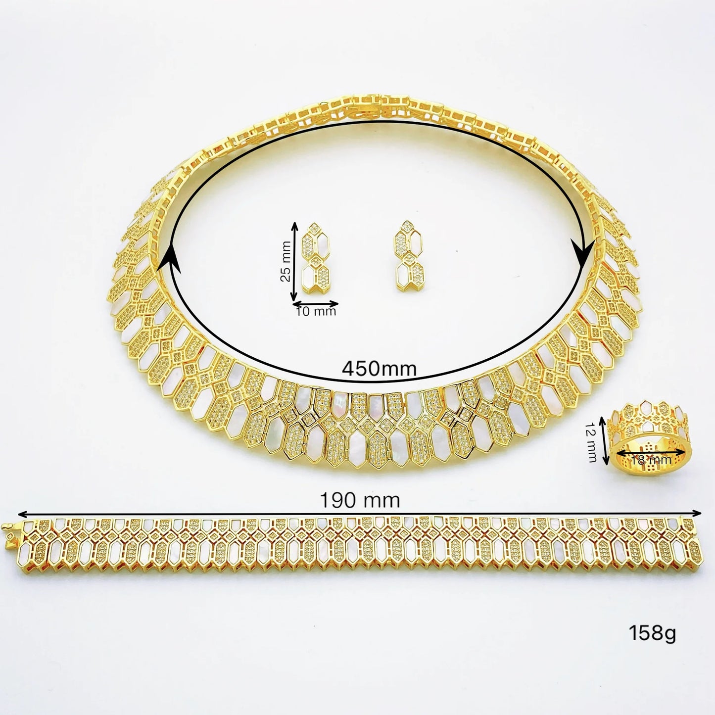 M&T Wear – 18K Plated CZ & White Shell Luxury Jewelry Set for Women