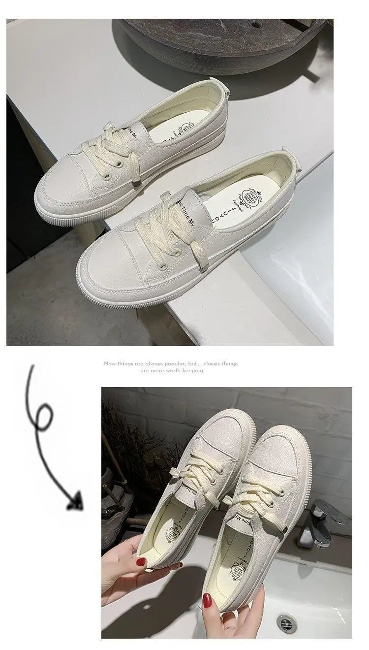 M&T Wear - Women's Shoes New PU Leather Comfortable Casual Sports Shoes Fashionable Versatile Flat White Shoes