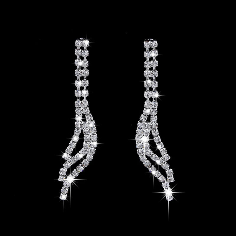 M&T Wear - Shiny Rhinestone Wedding Necklace & Earrings Set for Women
