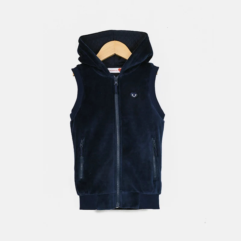 M&T Wear - Kids school clothes boy/girl school vest navy velour lining hooded outside jacket front zippers and embroided heart kids tops