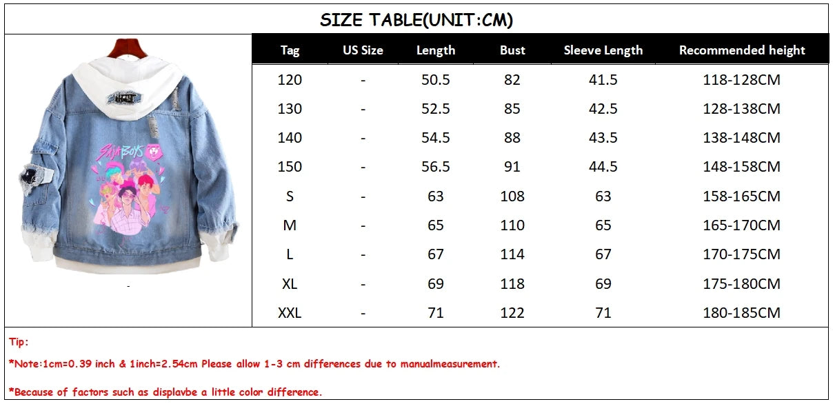M&T Wear - Kids Denim Jacket Anime Kpop Demon Hunter Saja Boys New Autumn Sweatshirts Hooded Coats Fashion  Adult Casual Streetwear Clothes