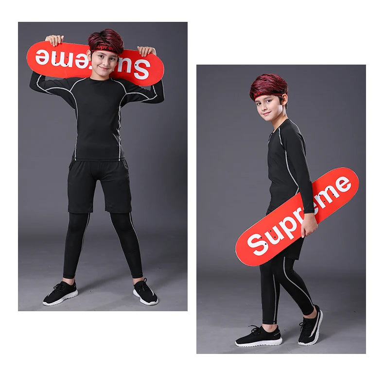 M&T Wear - Fitness Tracksuits Youth Warm Pants Tops Underwear Tight Sports Clothes for Boys Compression Running Basketball Sportswear