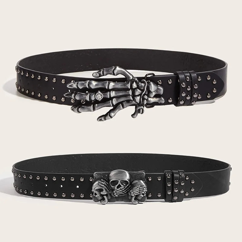 M&T Wear - Punk Goth Rivet Skull Buckle Belt