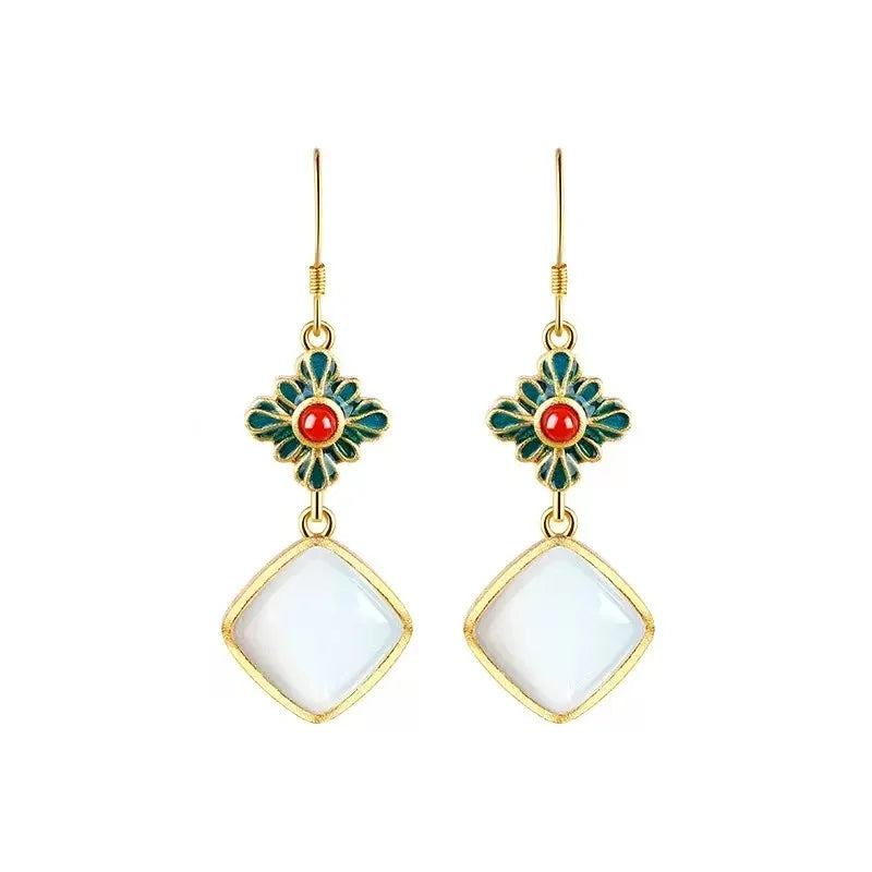 M&T Wear - Vintage Gilded Enamel Water-Drop Jade Earrings