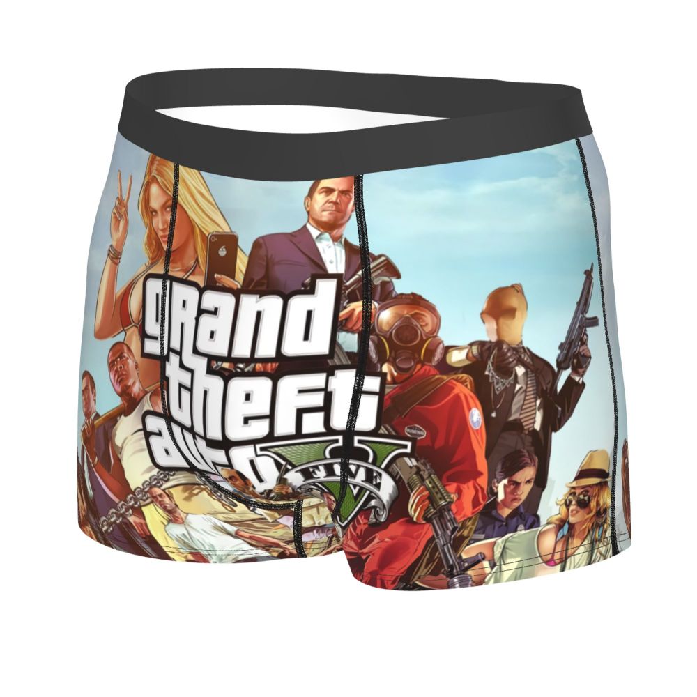 M&T Wear - Custom Grand Theft Auto Adventure Game Underwear Men Breathable GTA Boxer Briefs Shorts Panties Soft Underpants For Homme