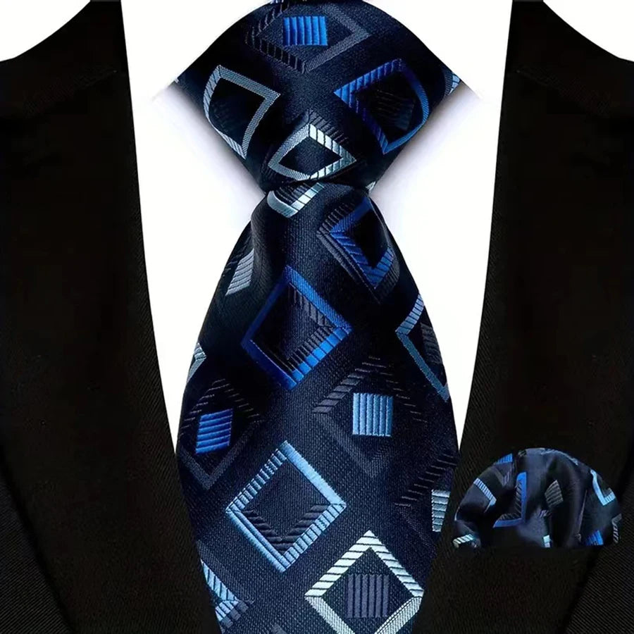 M&T Wear - Luxury Navy Solid 8cm NeckTie & Pocket Square Set