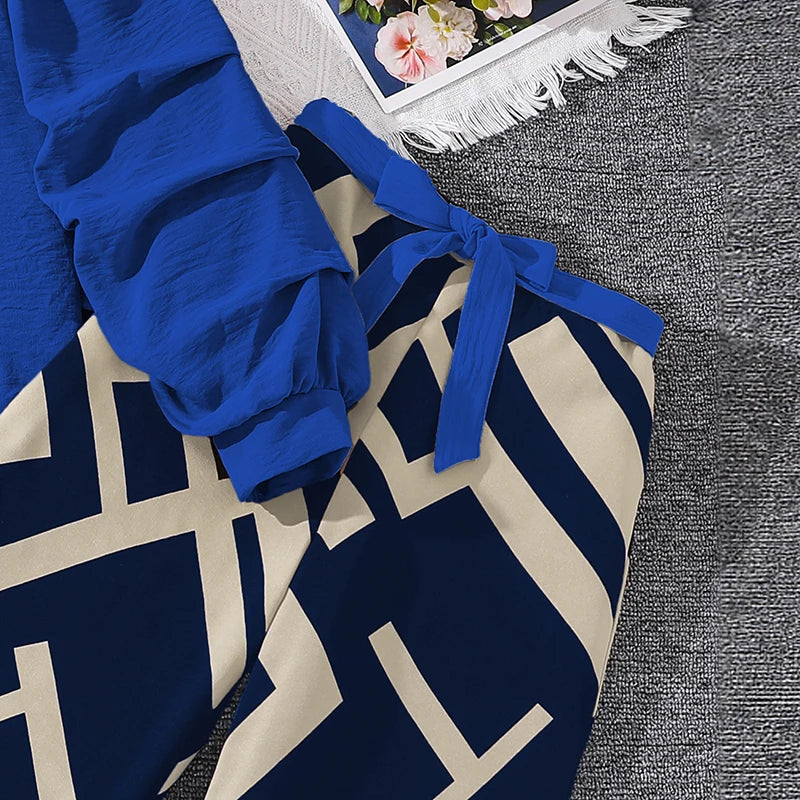 M&T Wear - Kids Clothing Sets For Girls Khaki Off-shoulder Long sleeve Top & Stripe Printing Pants Summer Resort Style Children Suits OOTD