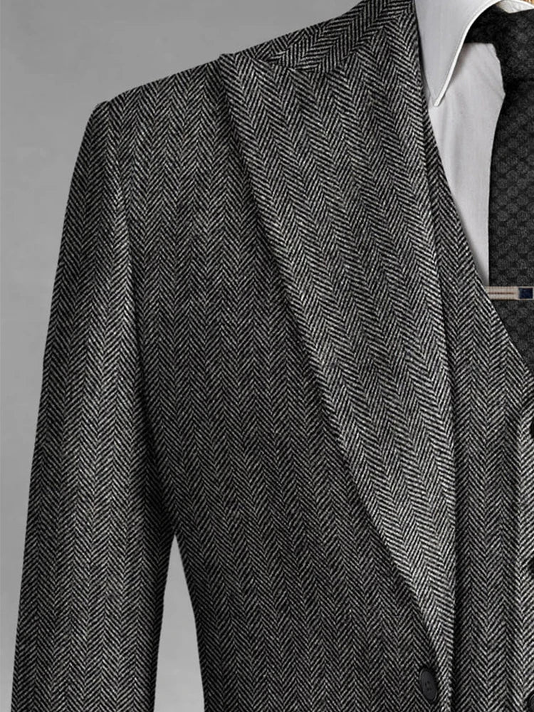 M&T Wear - 100% Wool 3-Piece Tweed Suit for Men – Premium Tailored Herringbone Gray Formal Attire