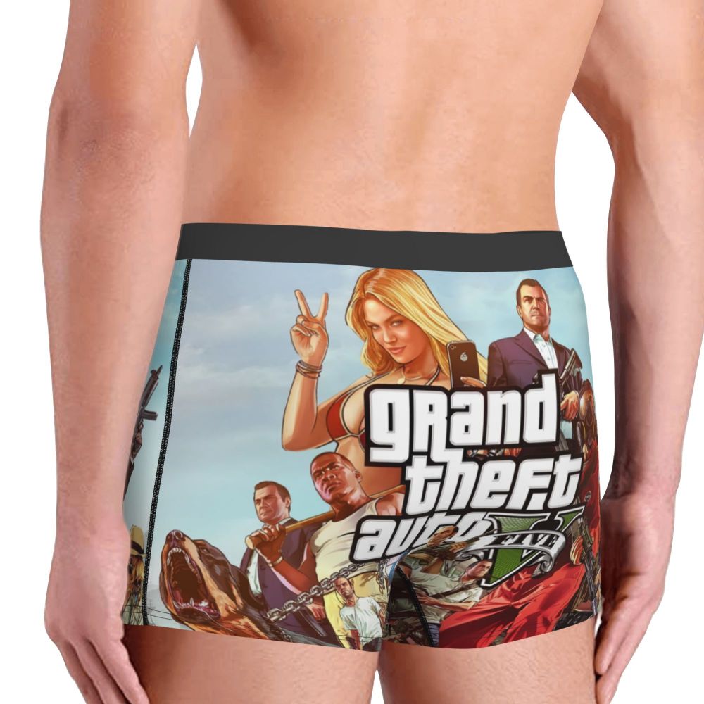 M&T Wear - Custom Grand Theft Auto Adventure Game Underwear Men Breathable GTA Boxer Briefs Shorts Panties Soft Underpants For Homme