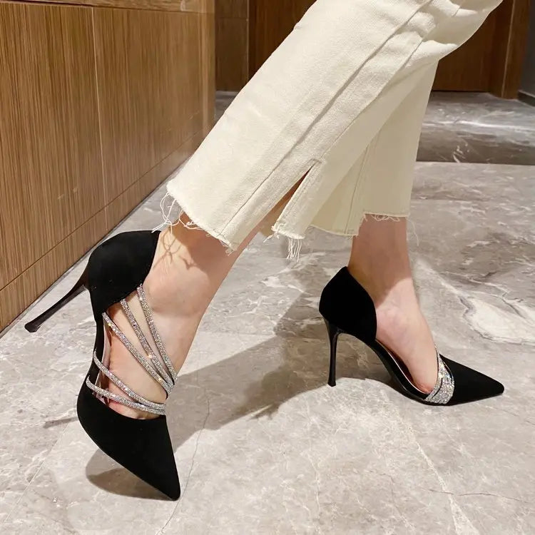 M&T Wear - Women Evening Party High Heels New  Pumps Elegant Ladies Pointed To Black  Strappy Stripper Shoes for Women