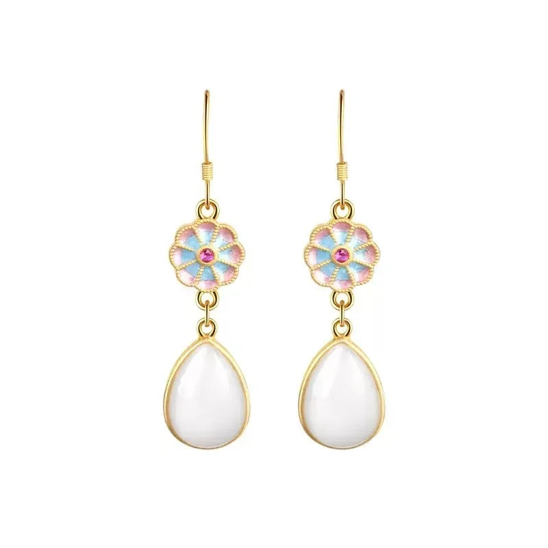 M&T Wear - Vintage Gilded Enamel Water-Drop Jade Earrings
