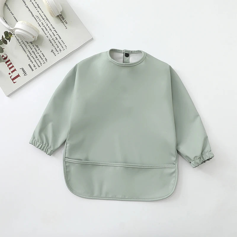 M&T Wear - Kids Baby Feeding Bibs Waterproof Long Sleeve Apron with Pocket Toddler Burp Cloth Boys Girls Anti-dirty Art Smock Baby Stuff