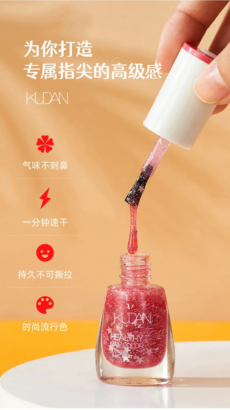 M&T Wear – 8ml White Fine Glitter Nail Polish (No Lamp Needed)