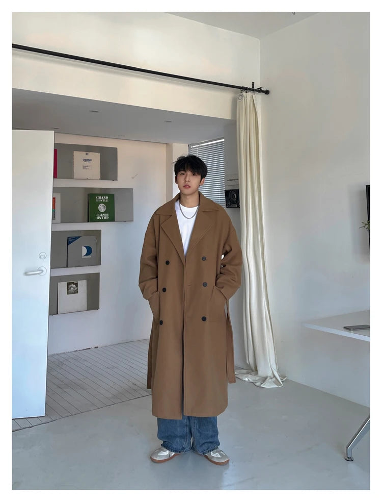 M&T Wear - Thick Korean Vintage Long Woolen Trench Coat for Men
