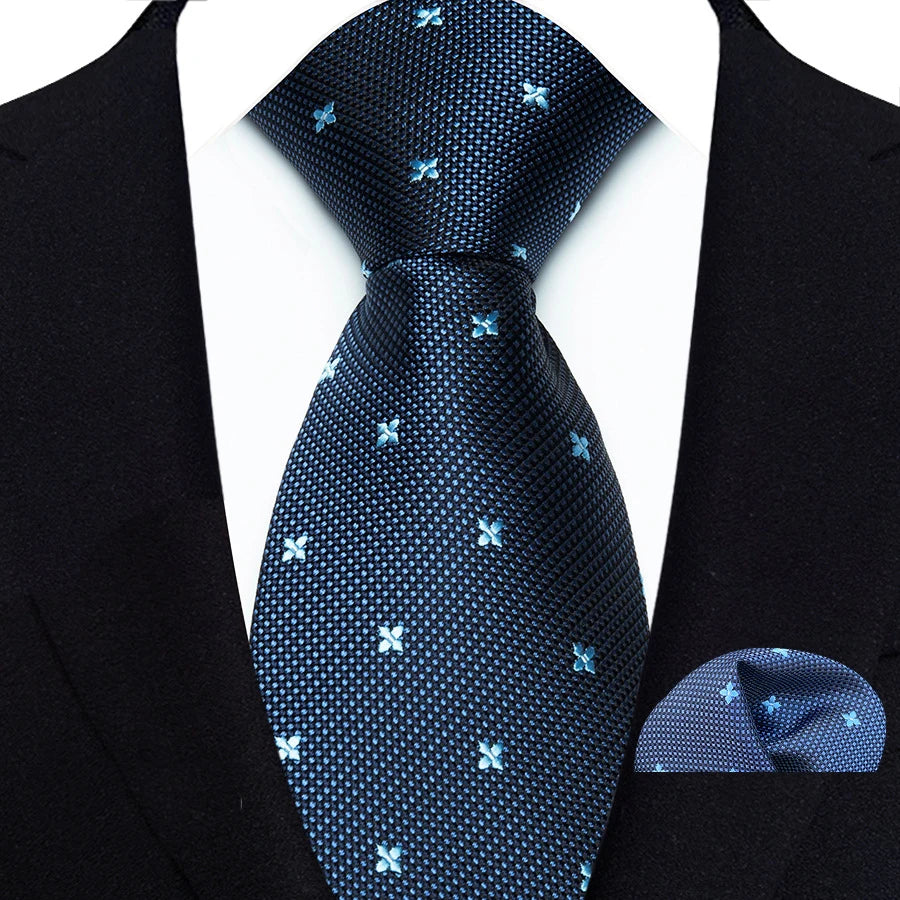 M&T Wear - Luxury Navy Solid 8cm NeckTie & Pocket Square Set