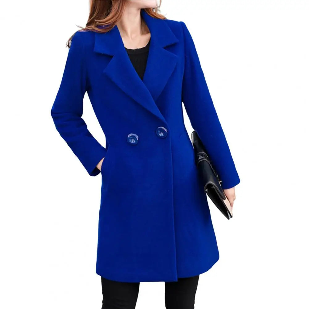 Winter Coat Women Thick Pockets Overcoat Notch Collar Fall Coat