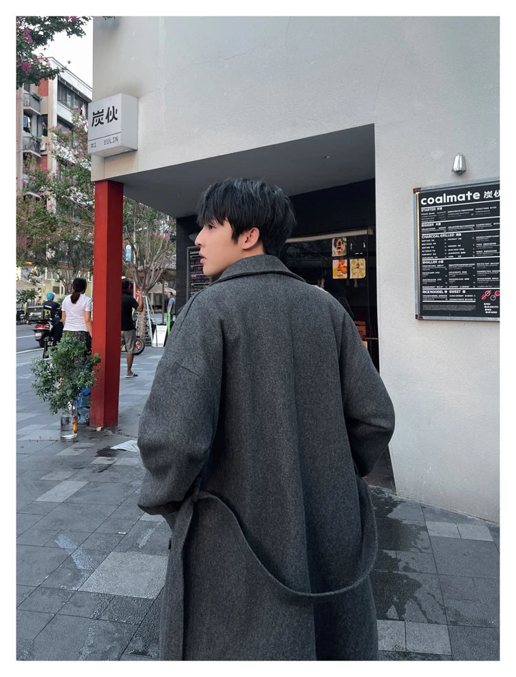 M&T Wear - Thick Korean Vintage Long Woolen Trench Coat for Men