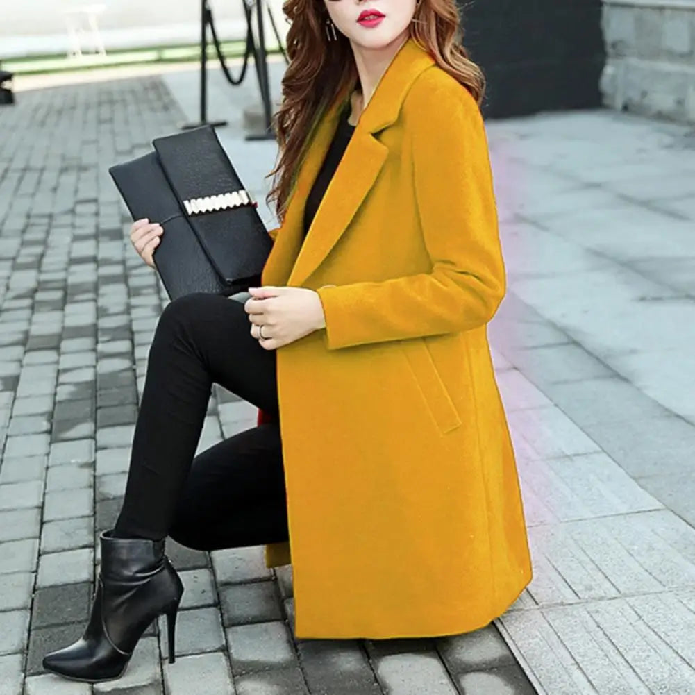 Winter Coat Women Thick Pockets Overcoat Notch Collar Fall Coat