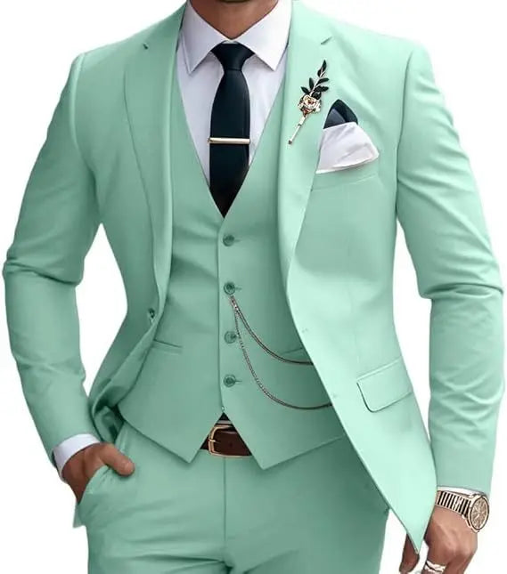 M&T Wear - Men’s 3-Piece Solid Slim Fit Suit – Elegant Banquet & Party Attire