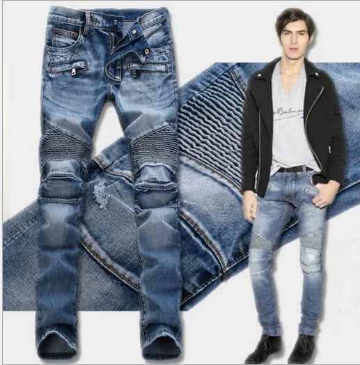 M&T Wear - Jeans Men Long Pants Denim Pant High Waist Simple Zipper Splice Casual Regular Slim Fit Straight Trousers Autumn Winter