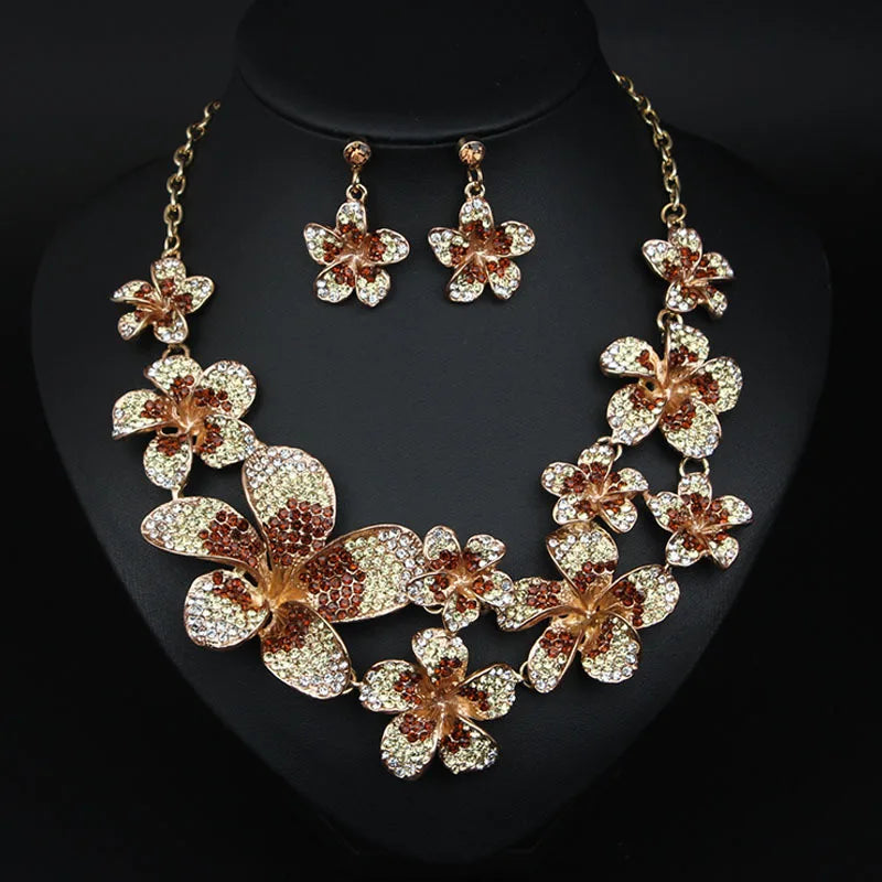 M&T Wear - Luxury Crystal Flower Necklace & Earrings Set for Women