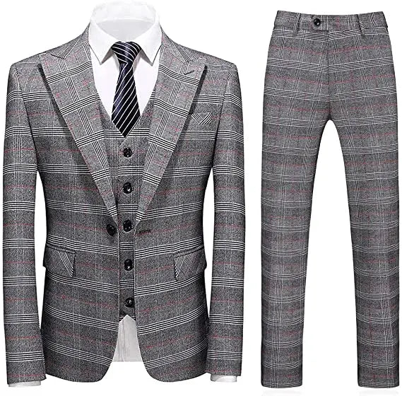 M&T Wear - Men’s 3-Piece Check Plaid Suit – Classic One Button Design