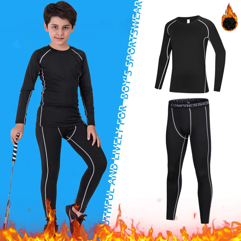 M&T Wear - Fitness Tracksuits Youth Warm Pants Tops Underwear Tight Sports Clothes for Boys Compression Running Basketball Sportswear
