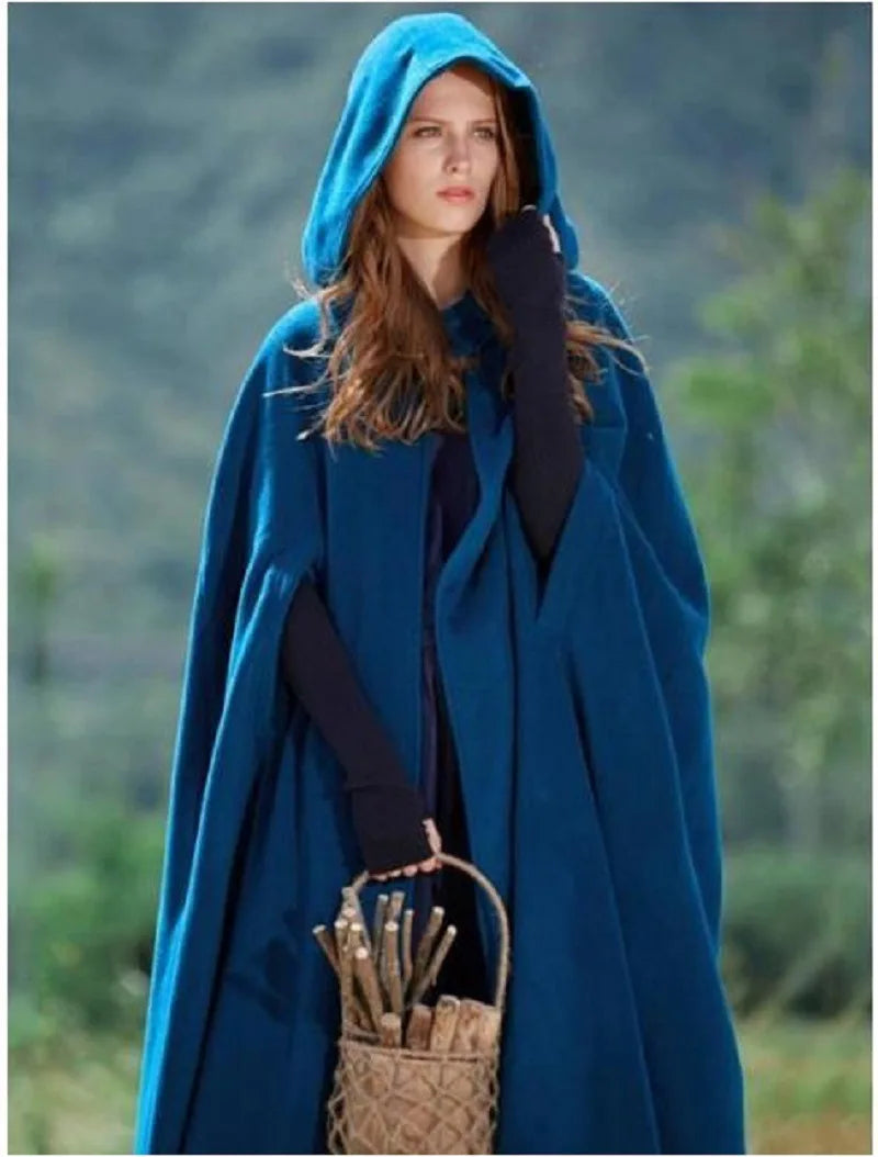 European and American five-color hooded cloak plus-length coat woolen overcoat for women