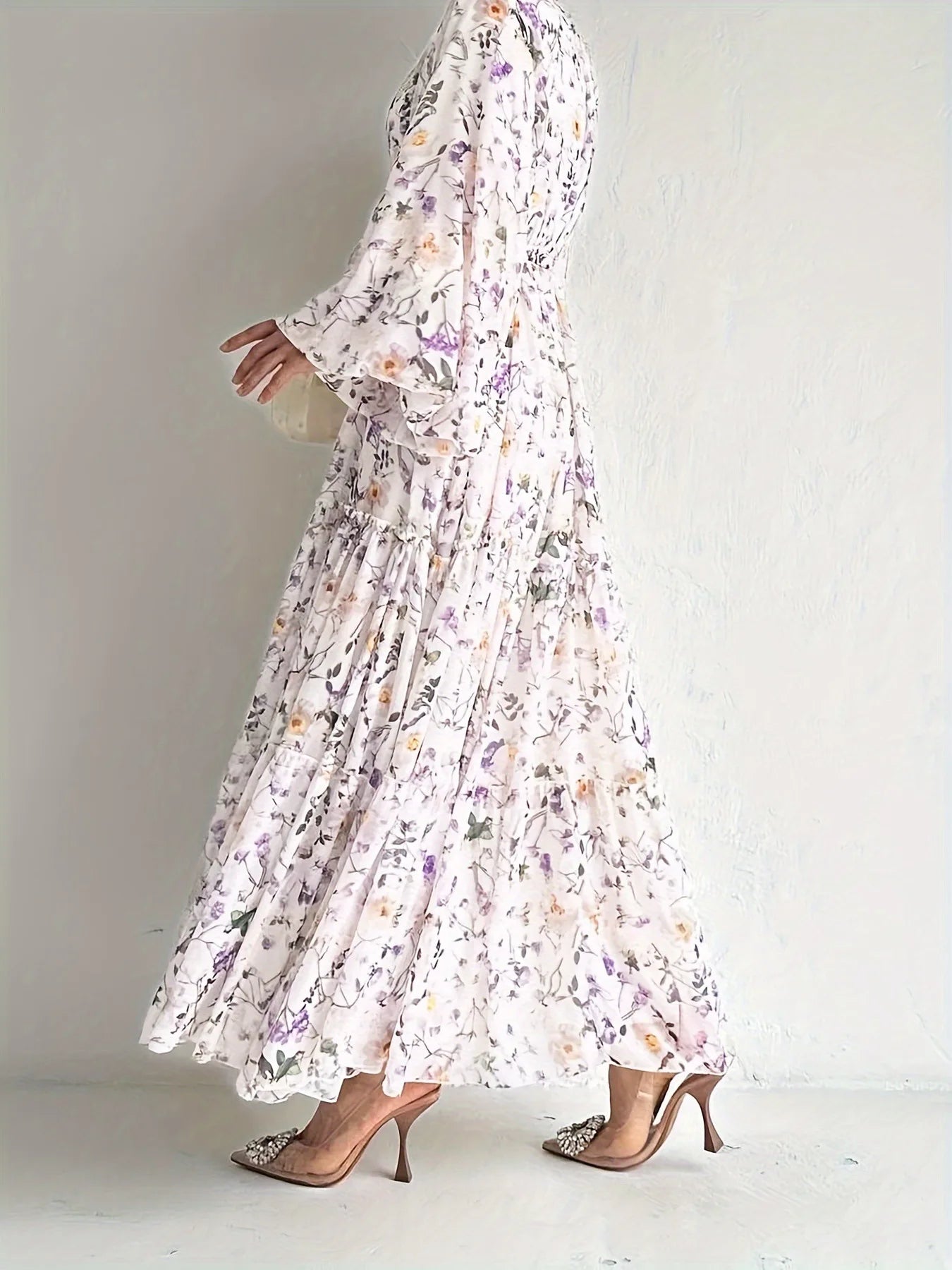 M&T Wear -  Floral Chiffon Abaya plus Dress with Belt