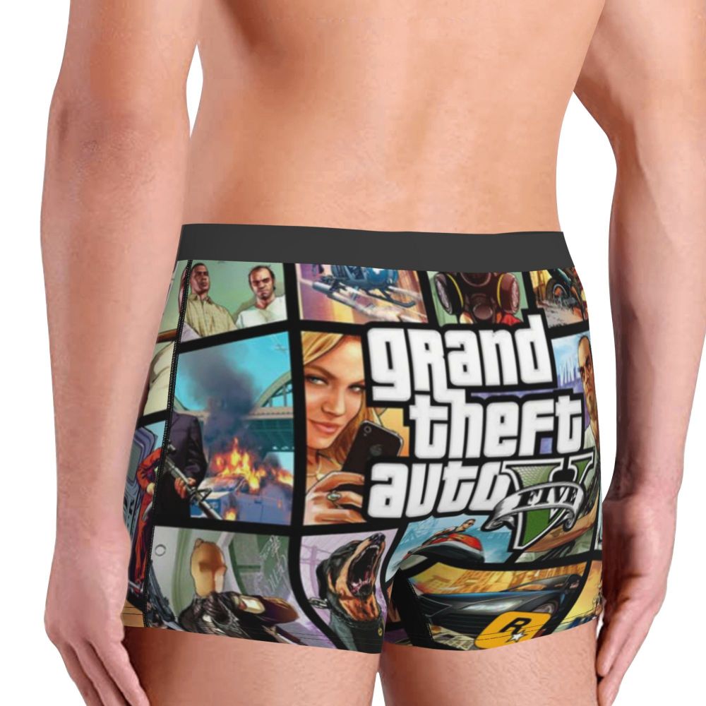 M&T Wear - Custom Grand Theft Auto Adventure Game Underwear Men Breathable GTA Boxer Briefs Shorts Panties Soft Underpants For Homme