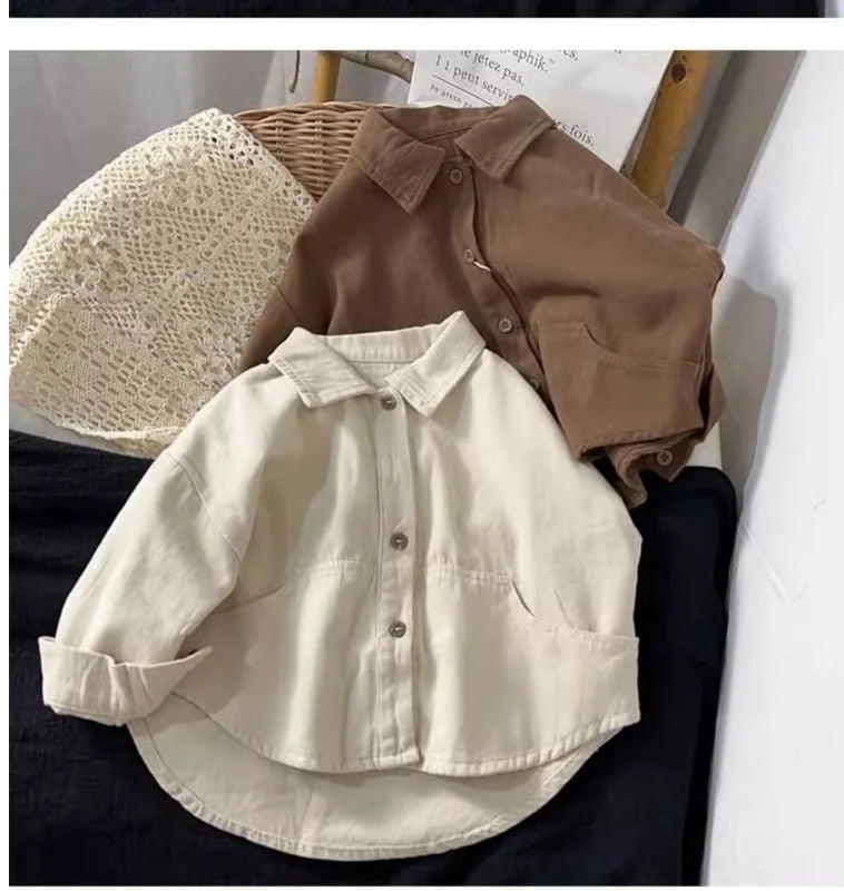 M&T Wear - Korean Children's Clothes 2025 Cotton Solid Color Long Sleeve Shirt for Boy 2-6Y Kids Blouse for Girls Loose Fit Casual Shirt