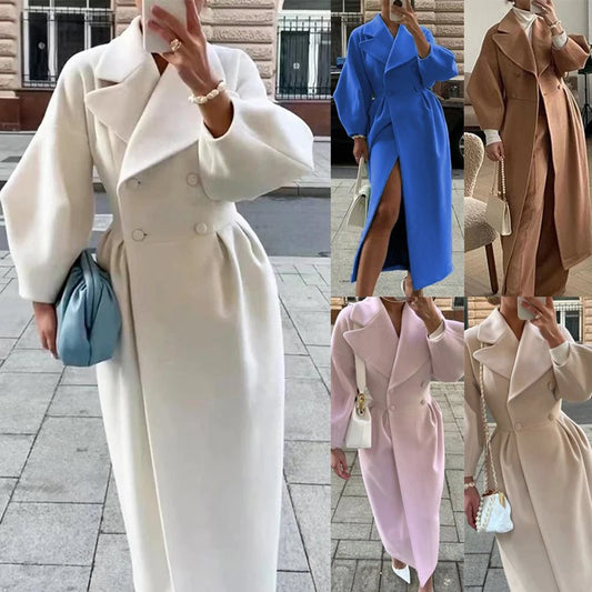M&T Wear - Winter Coat For Women Fashion Solid Loose Lapel Double Breasted Trench Vintage Long Sleeve Jackets Warm Thick Woman New In Coats