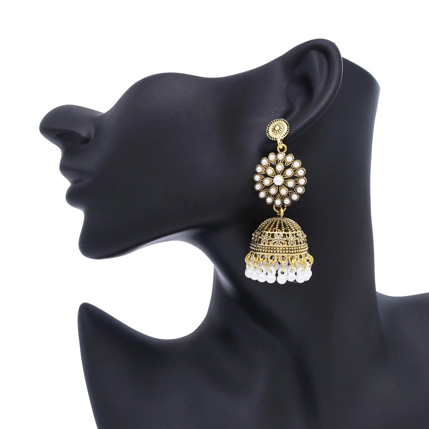 M&T Wear - Traditional Indian Jhumka Earrings for Women | Vintage Peacock Bell Design with Pearl Beads